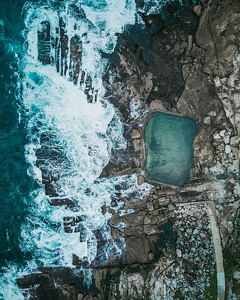 Nature, Stones, Sea, Waves, Rocks, View From Above, Shore, Bank, Pool HD phone wallpaper
