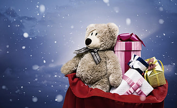 Holidays, New Year, Snow, Christmas, Bear, Bag, Sack, Presents, Gifts HD wallpaper