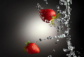 Fruity Water, fruit, strawberry, water, red HD wallpaper