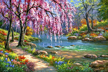 Spring in the forest, Riverbank, Trees, Shore, Stream HD wallpaper
