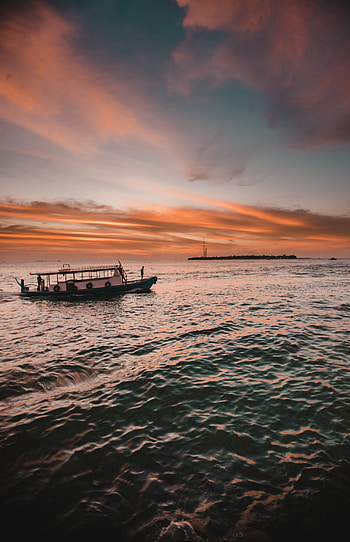 Boat, sunset, sea HD phone wallpaper