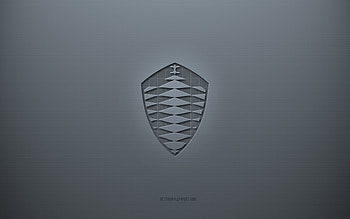 Koenigsegg logo, gray creative background, Koenigsegg emblem, gray paper texture, Koenigsegg, gray background, Koenigsegg 3d logo HD wallpaper