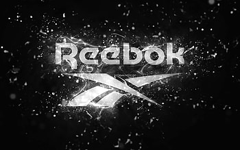 Reebok white logo, , white neon lights, creative, black abstract background, Reebok logo, brands, Reebok HD wallpaper