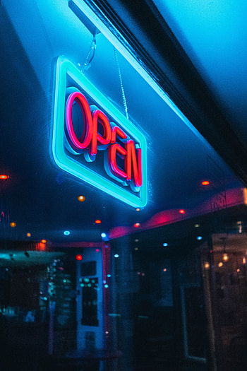 Neon, Words, Glow, Text, Sign, Signboard, Open, It's Open HD phone wallpaper
