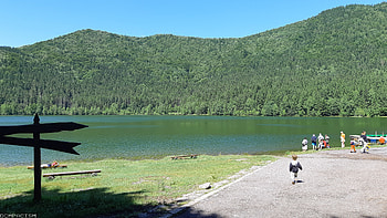 Saint Ana Lake, mountains, green, lake, fields, trees, sky HD wallpaper