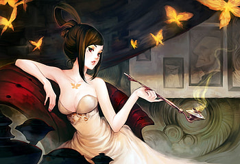 The illusionist , sexy, anime, face, beautiful, girl, woman, female HD wallpaper