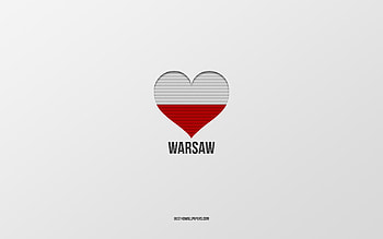 I Love Warsaw, Polish cities, Day of Warsaw, gray background, Warsaw, Poland, Polish flag heart, favorite cities, Love Warsaw HD wallpaper