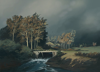 Rivers, Art, Village, Bridge, Paints HD wallpaper