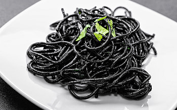 Black spaghetti delight, Pasta plate perfection, High-quality , Pasta dishes HD wallpaper