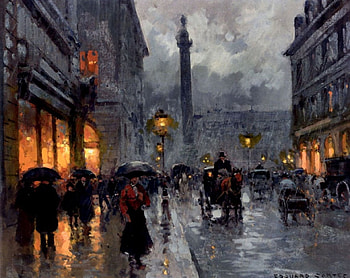 Place Vendome in the Rain FC, architecture, Edouard Cortes, art, beautiful, cityscape, Vendome, artwork, oldmaster, scenery, wide screen, painting, old master, Cortes HD wallpaper