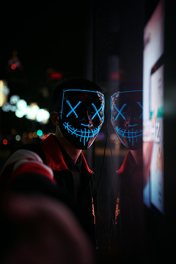 Reflection, Miscellanea, Miscellaneous, Neon, Mask, Anonymous HD phone wallpaper