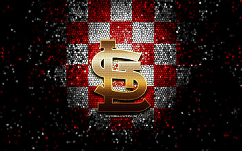 St Louis Cardinals emblem, glitter logo, MLB, red white checkered background, american baseball team, Major League Baseball, mosaic art, baseball, St Louis Cardinals HD wallpaper