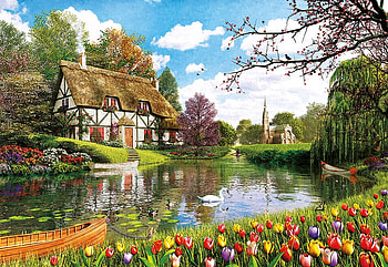 cottage dream, river, dreams, cottage, houses HD wallpaper