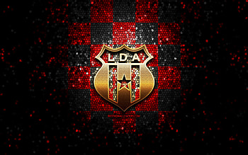 LD Alajuelense, glitter logo, Liga FPD, red black checkered background, soccer, Costa Rican football club, Alajuelense FC logo, mosaic art, football, Alajuelense FC, Liga Deportiva Alajuelense HD wallpaper