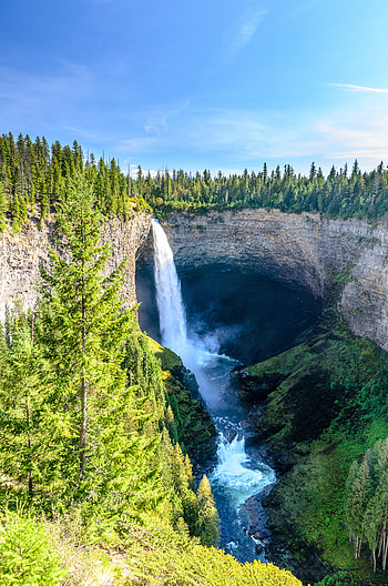 Nature, Water, Trees, Sky, Rock, Waterfall, Spruce, Fir HD phone wallpaper
