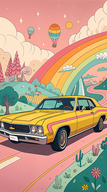 **Chevrolet Vibes: A Colorful Adventure**, car, vintage, colorful, landscape HD phone wallpaper