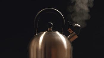 Steaming kettle, Black background, Steam rising, Hot liquid HD wallpaper