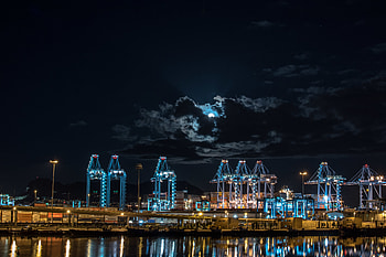 Cities, Night, Moon, Lights, Night City, Port HD wallpaper