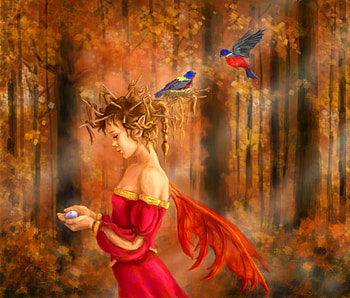 Forest Fairy, fairy, egg, birds, fantasy, trees, forest, nest HD wallpaper
