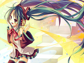 Hatsune Miku, glow, awesome, nice, hatsune, aqua eyes, bow, sexy, white, twintail, hot, girl, headset, singer, aqua, yellow ribbons, anime, pretty, virtual, black, song, heads, cute, vocaloid, beauty, miku, music, vocaloids, thighhighs, sun, program, skirt, beautiful, diva, tie, aqua hair, cool, blushing, idol, micro HD wallpaper