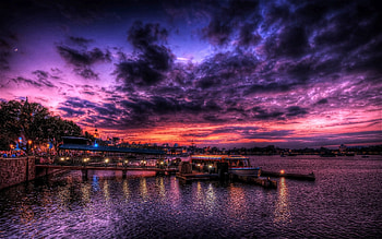Cities, Sky, Sea, Night, City, Shine, Light, r, Port HD wallpaper