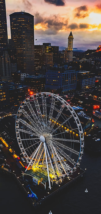 Seattle Great Wheel, Seattle HD phone wallpaper