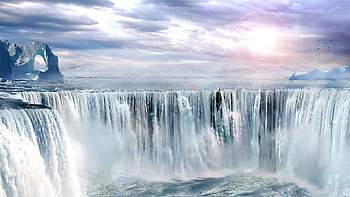 Nature, Birds, Waterfall, Precipice, Break, Arch, Glacier, Streams, Flows HD wallpaper
