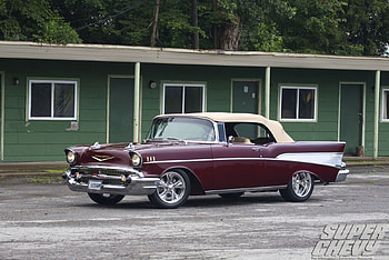 1957 Chevrolet Bel Air, bowtie, conv, gm, mag wheels HD wallpaper