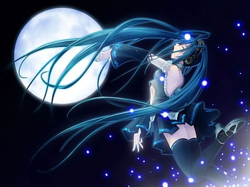 Miku, girl, anime, moon HD wallpaper