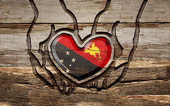 I love Papua New Guinea, , wooden carving hands, Day of Papua New Guinea, Flag of Papua New Guinea, creative, wood carving, Oceanian countries, Papua New Guinea HD wallpaper