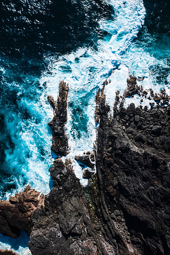 Nature, Water, Waves, Rocks, View From Above, Ocean, Foam, Surf HD phone wallpaper