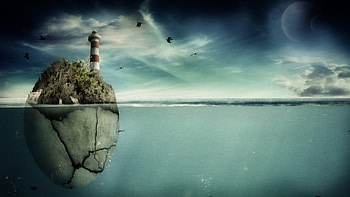 A solitary lighthouse, island, lighthouse, birds, ocean HD wallpaper