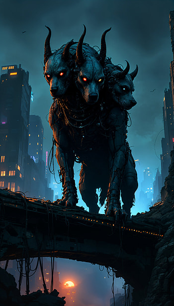 Cerberus: Epic of the Three-Headed Guardian, cityscape, Digital Art HD phone wallpaper