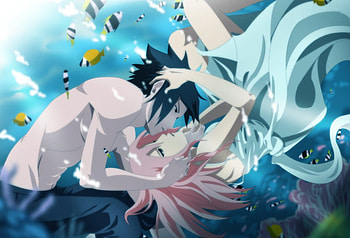 Love Underwater, sasuke, anime, sakura, underwater, fish, lovers HD wallpaper