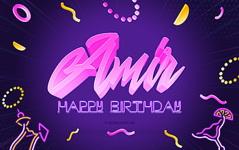 Happy Birtay Amir, , Purple Party Background, Amir, creative art, Happy Amir birtay, Amir name, Amir Birtay, Birtay Party Background HD wallpaper