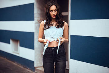Jeans, pretty girl, brunette, woman HD wallpaper