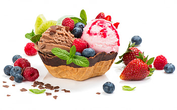 Ice cream, fruit, sweet, white, chocolate, dessert, food, summer, mint, pink, red, green, vara HD wallpaper
