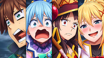 Konosuba - funny reactions anime intro megumin kazuma darkness and aqua, KonoSuba - God’s Blessing On This Wonderful World!!, Megumin (KonoSuba), Kazuma Satou, Aqua (KonoSuba) HD wallpaper