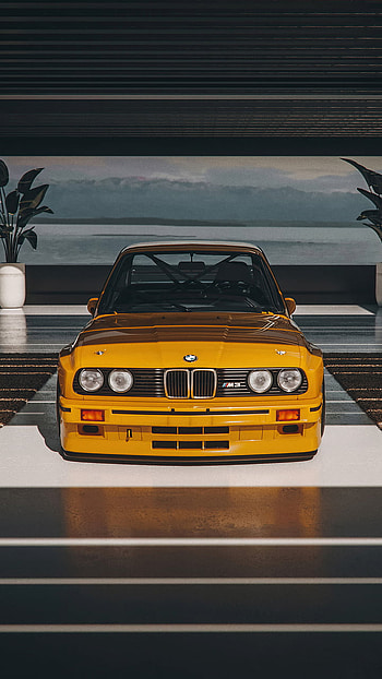 bmw-e30, automotive_design, e30, motor_vehicle, m2, yellow, dtm, bmw, evo HD phone wallpaper