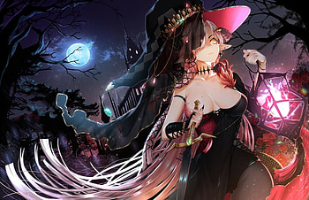 Anime, girl, moon, original, hat HD wallpaper