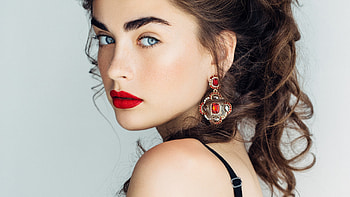 Beauty, jewel, model, earrings, red, brunette, face, girl, woman, lips HD wallpaper
