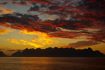 Nature, Sunset, Mountains, Clouds, Horizon, Island, Norway, Lofoten Islands HD wallpaper
