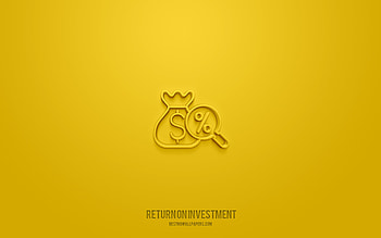 Return on investment 3d icon, yellow background, 3d symbols, Return on investment, business icons, 3d icons, Return on investment sign, business 3d icons HD wallpaper