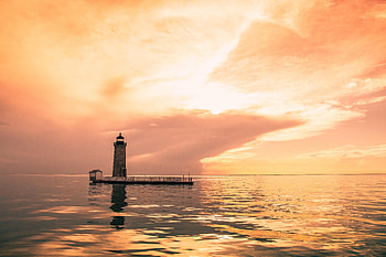 Nature, Sunset, Sea, Architecture, Building, Lighthouse HD wallpaper
