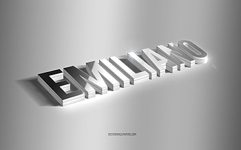 Emiliano, silver 3d art, gray background, with names, Emiliano name, Emiliano greeting card, 3d art, with Emiliano name HD wallpaper