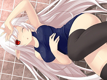 Beautiful Anime Girl, sexy, thigh highs, hot, cute, red eyes, beautiful, long hair, beauty, anime girl, pretty, white hair, tagme, stunning HD wallpaper
