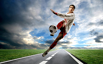 soccer, man, ball, road, grass HD wallpaper