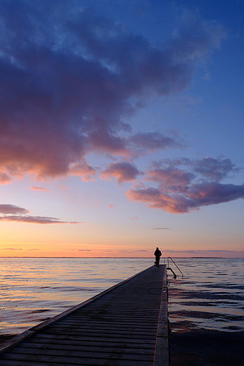 Nature, Sea, Horizon, Pier, Silhouette, Dahl, Distance, Loneliness HD phone wallpaper