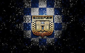 Boyaca Chico FC, glitter logo, Categoria Primera A, blue white checkered background, soccer, colombian football club, Boyaca Chico logo, mosaic art, football, Deportivo Boyaca Chico, Colombian football league HD wallpaper
