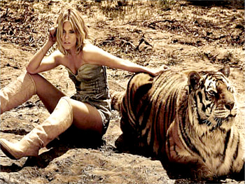 The Beauty & The Tiger III, fashion, sienna, tiger, blonde, graphy, hot, beauty, miller HD wallpaper